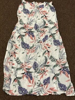 EUC! Divided H&M XS Ladies Smocked Floral Waistband Skirt pockets Pink & Green